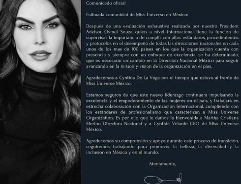 Destituyen a Cynthia de la Vega como directora de Miss Universo México