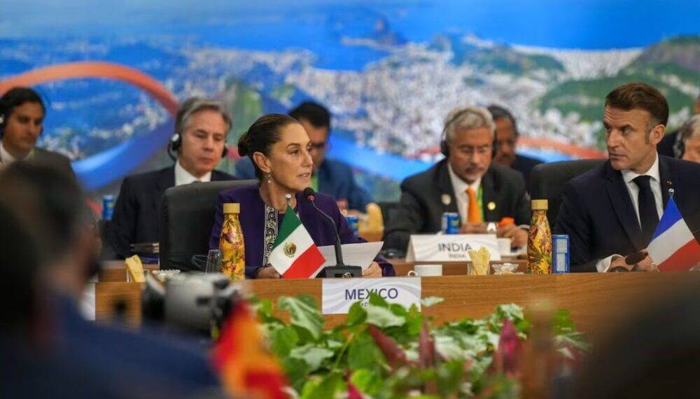 Sheinbaum defiende en el G-20 destinar el 1% del gasto militar mundial a la reforestación